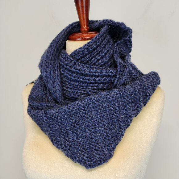 Creazioni Ba-Bo Wool Blend Infinity Scarf Blue Fisherman Knit Italian Alpaca - Picture 4 of 8